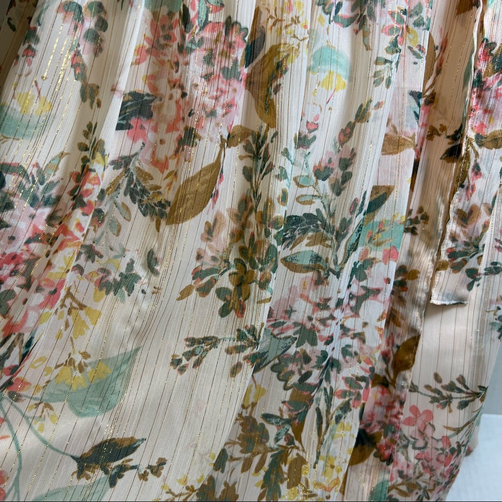 LC Lauren Conrad Peach Blush Floral A Line Dress Gold Metallic Thread De… - Picture 3 of 9